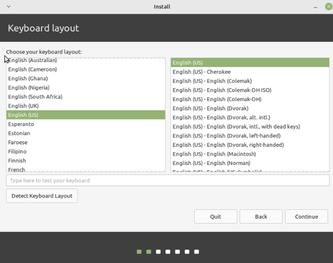 linux mint install keyboard selection