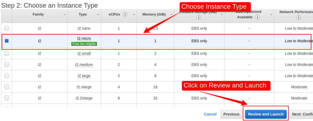 Choose instance type