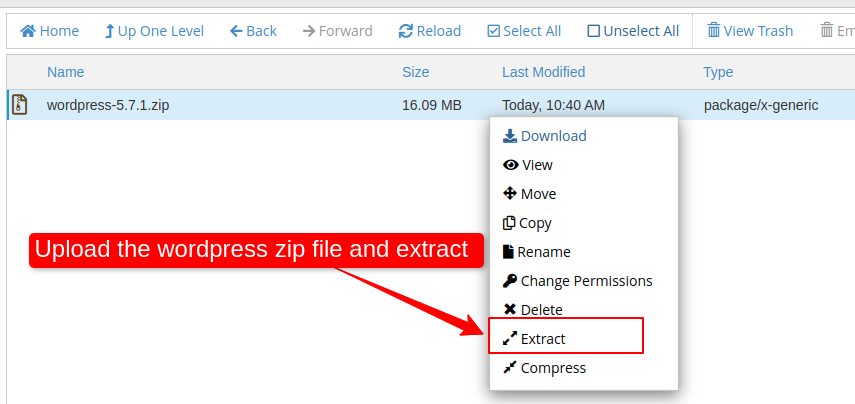 Unzip wordpress zip