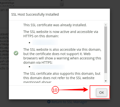 SSL installation Success message