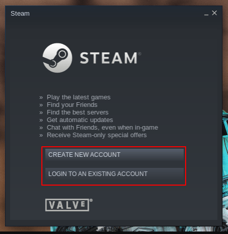 Steam login screen