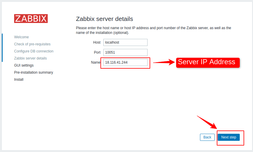 Zabbix server details