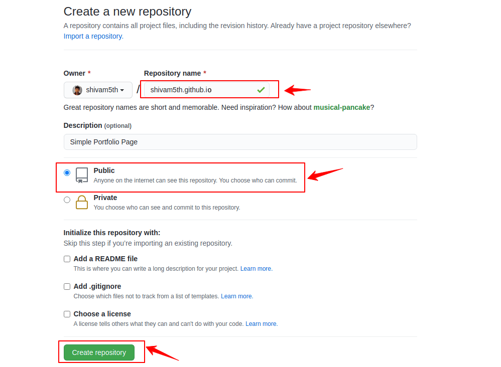 GitHub repository create